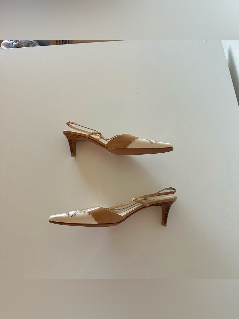 Vintage 90s Kate Spade Slingback Heels Tan Floral 9 Coquette Office Siren - Picture 3 of 7